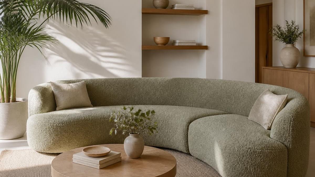 Modula sage green sofa in a sunlit interior